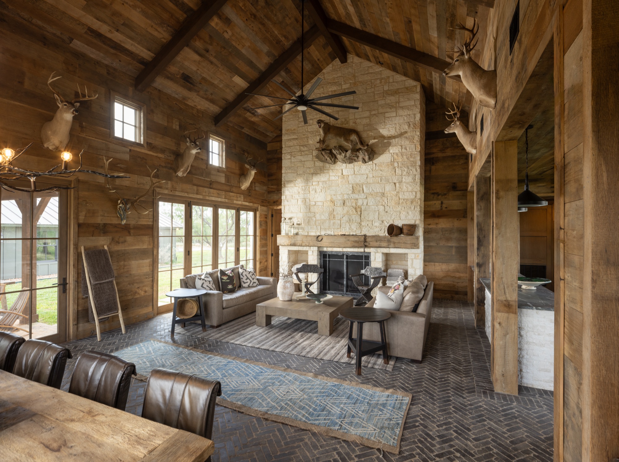 Trophy lodge great room at Big Wells Ranch
